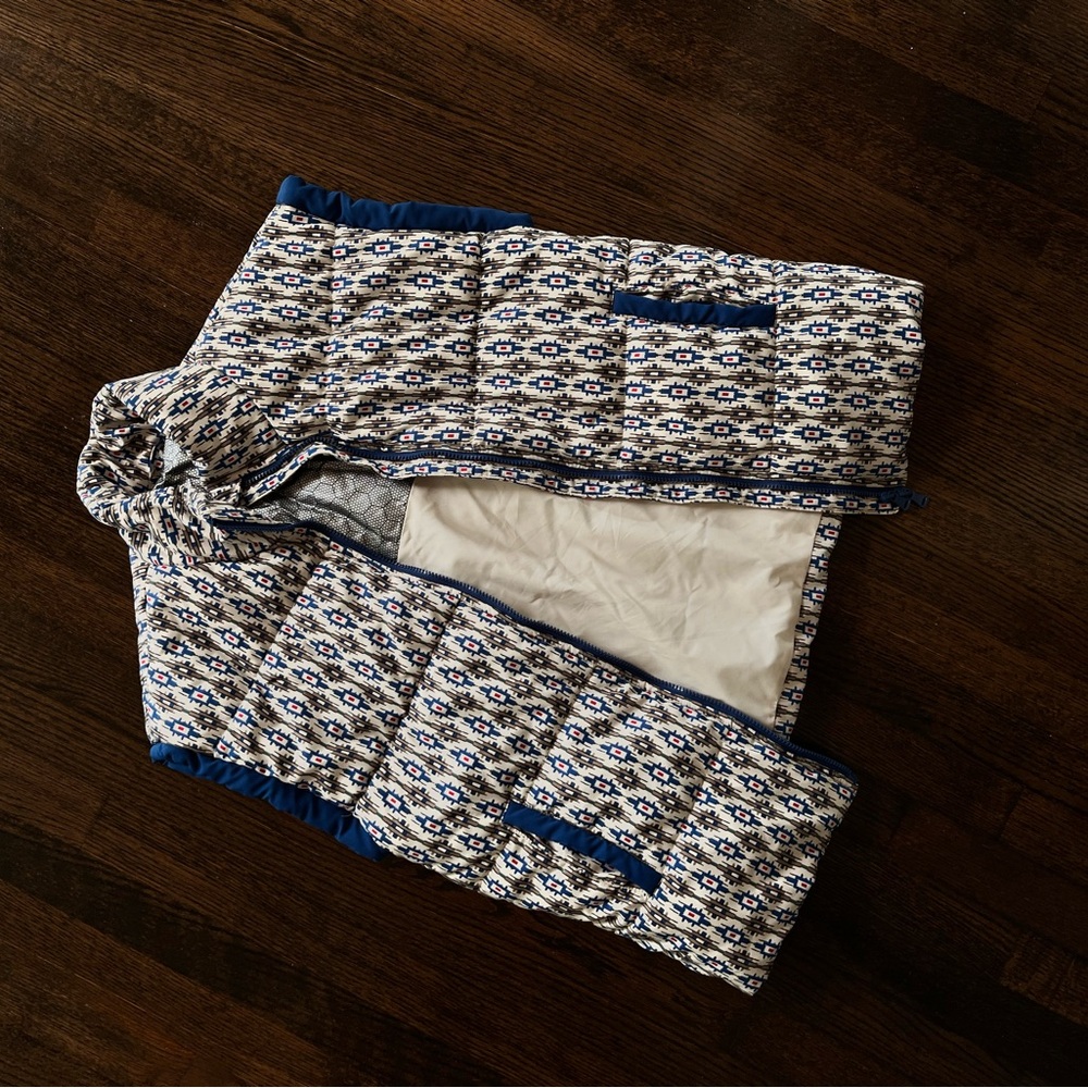 Patterned Quilted Vest with Blue Accents